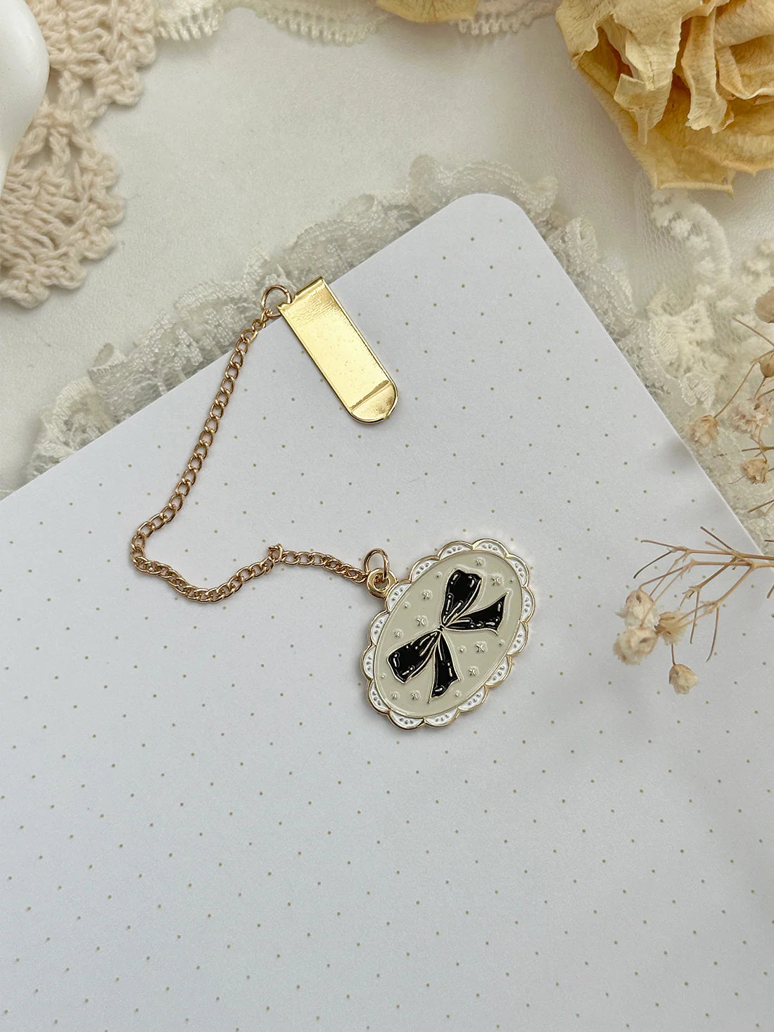 Framed Black Bow Enamel Bookmark Pendant