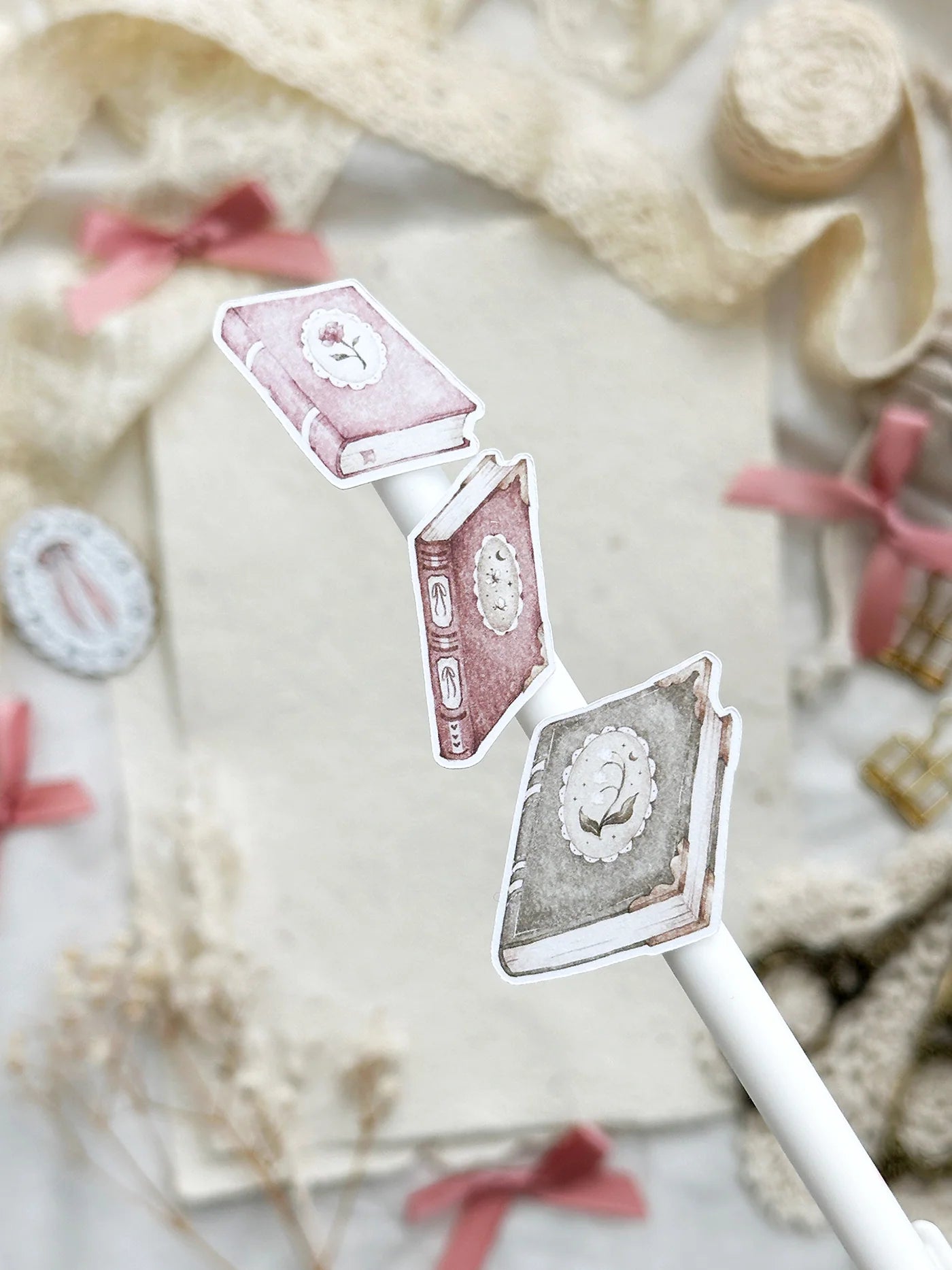 Books & Lace Sticker Sheet - 3pc set