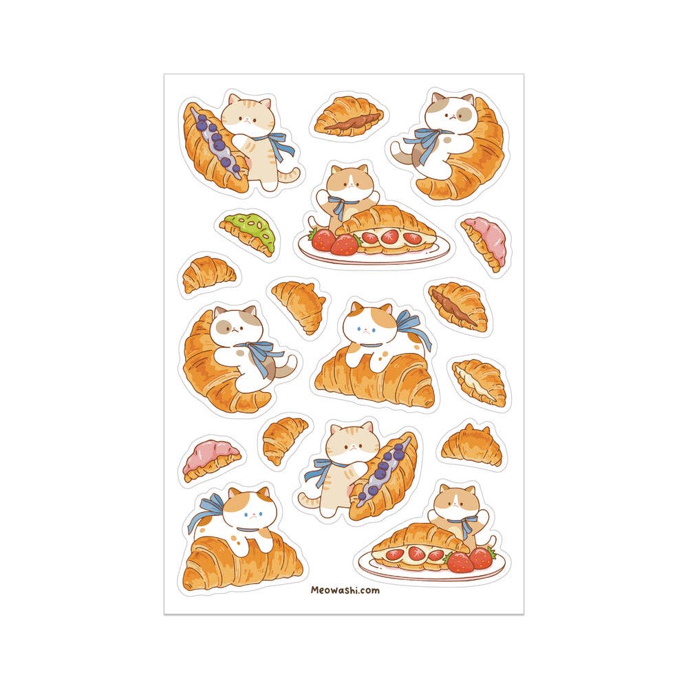 Cat and Croissant Sticker Sheet