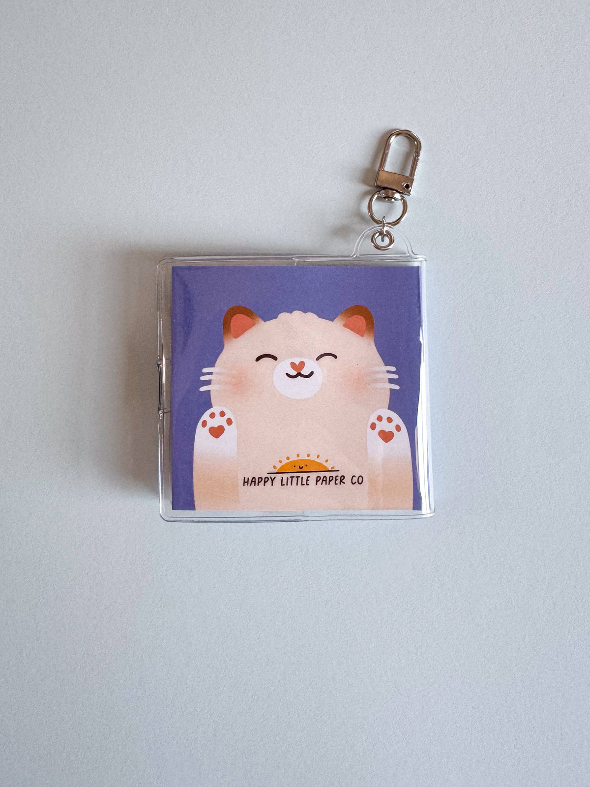 Mini Notebook Bag Charm Keychain - White Cat (Animal, Cute, Cat Lover)