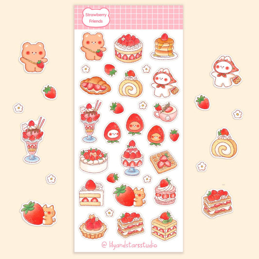 Strawberry Friends Sticker Sheet • Kawaii Cake & Dessert Matte Stickers