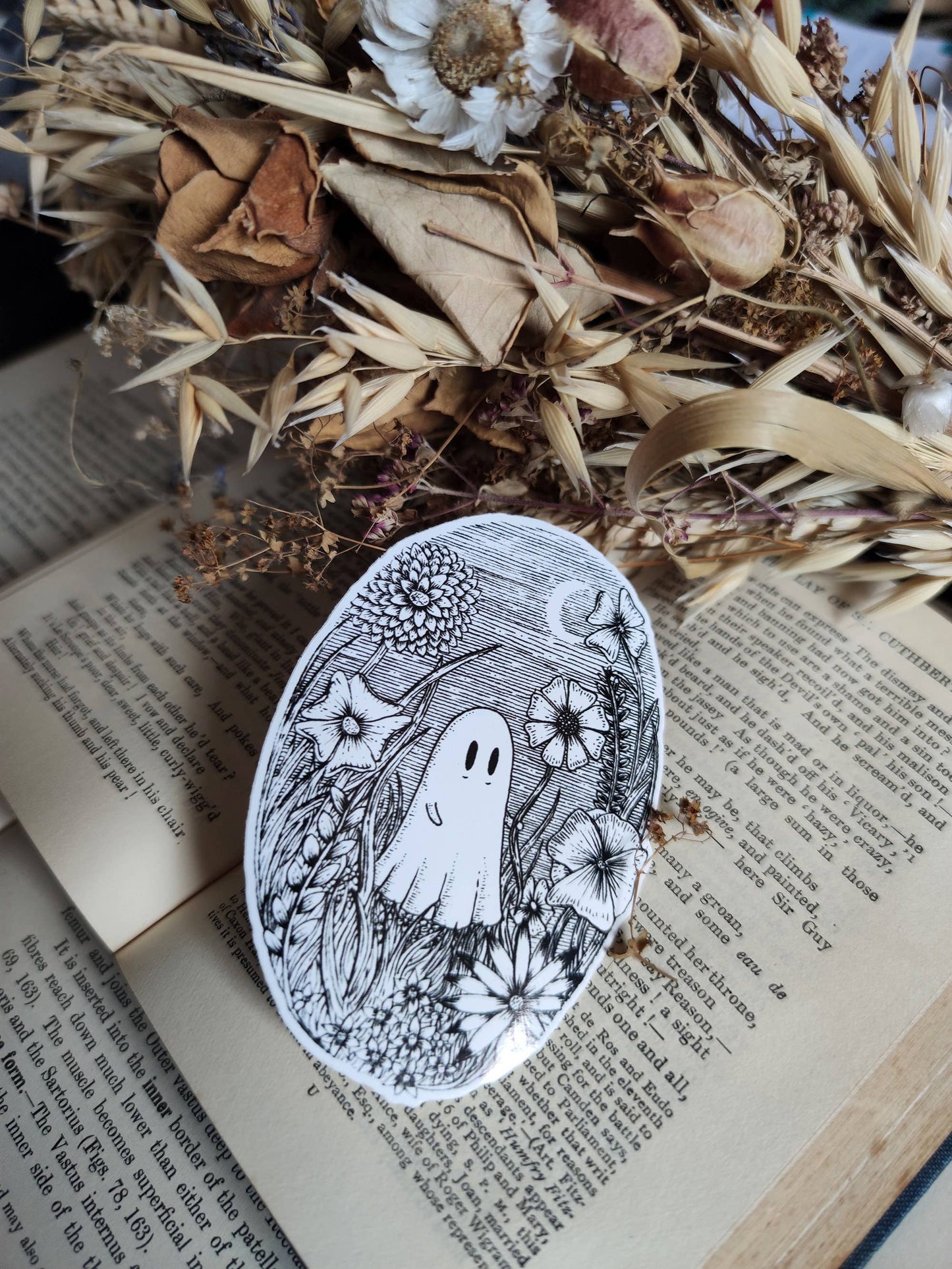 Meadow Ghost Haunted Flowers Vinyl Sticker