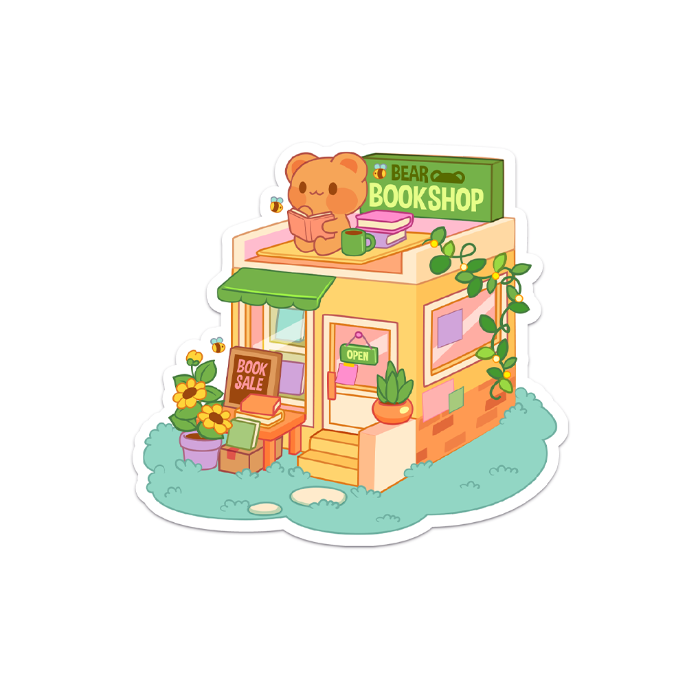 Bear Book Shop Waterproof Vinyl Sticker