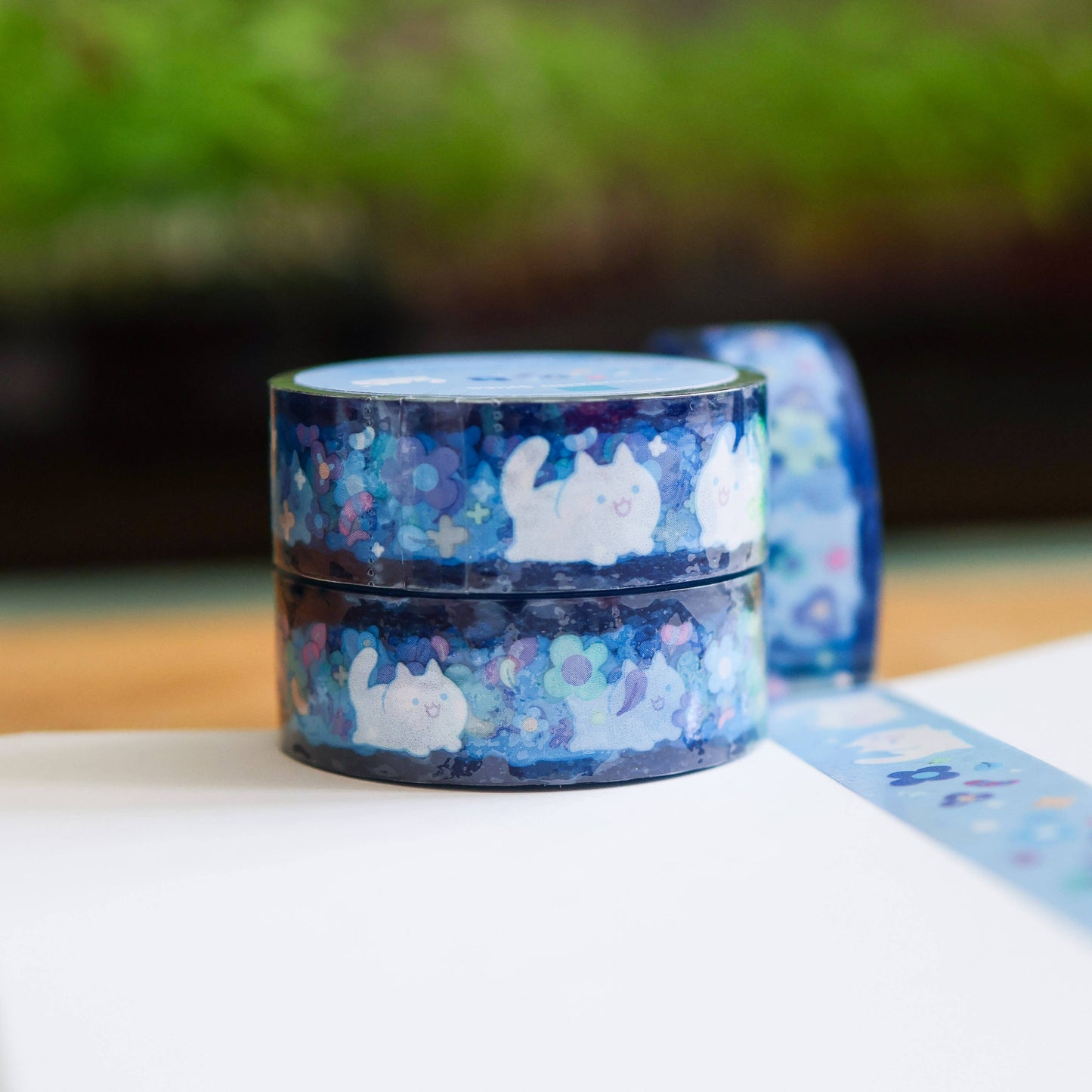 PET Tape (Transparent) Floral White Cat