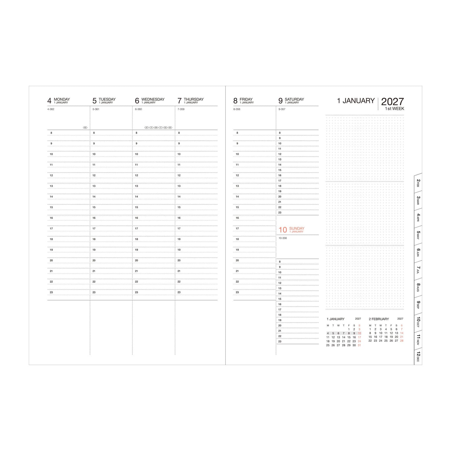 A5 Weekly Vertical Planner (Hourly Layout Sep 2026–Dec 2027)