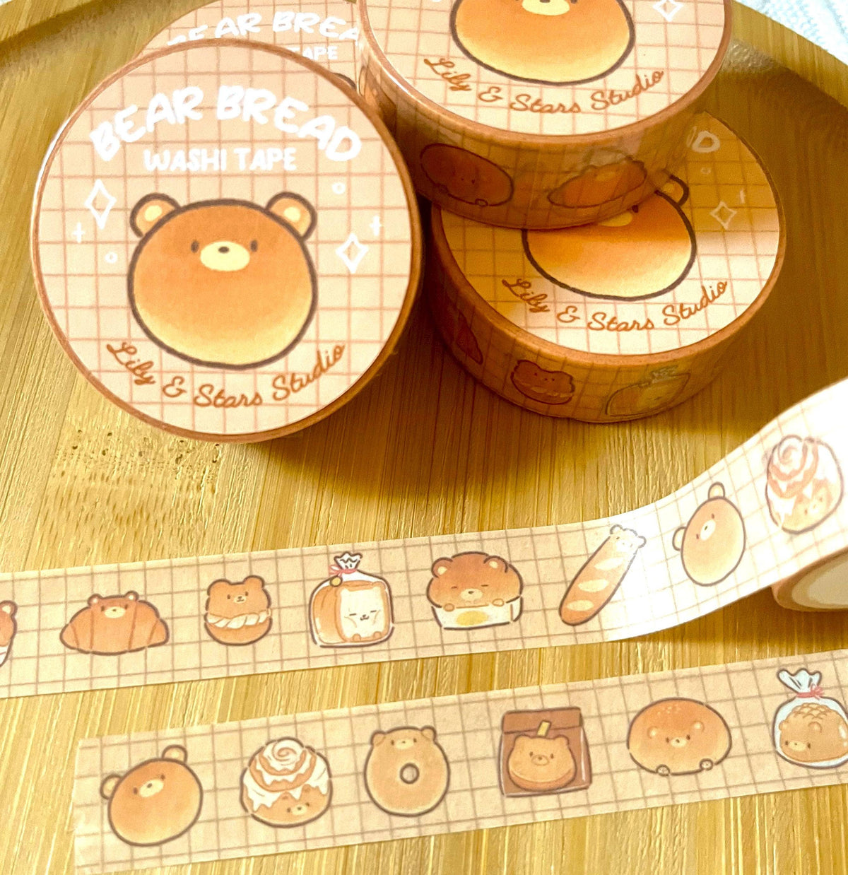 Bear Bread Washi Tape • Kawaii Scrapbooking Tape (15mm x 10m)