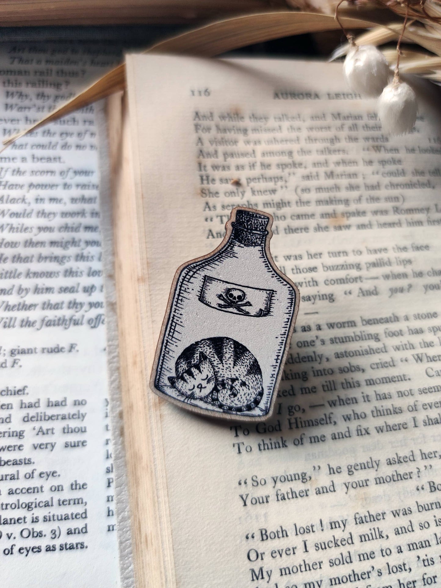 Poison Cat Wooden Pin Badge