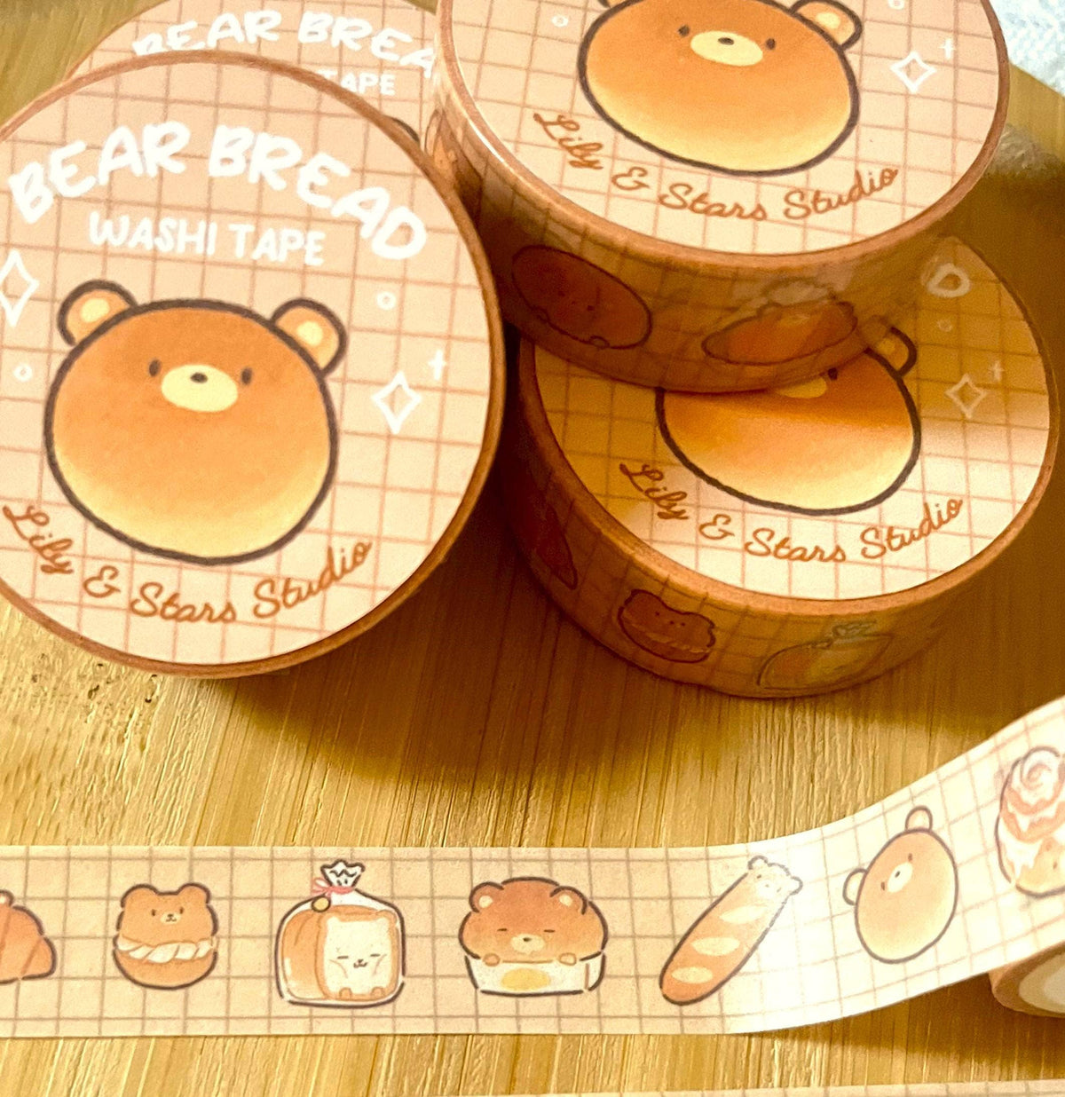 Bear Bread Washi Tape • Kawaii Scrapbooking Tape (15mm x 10m)
