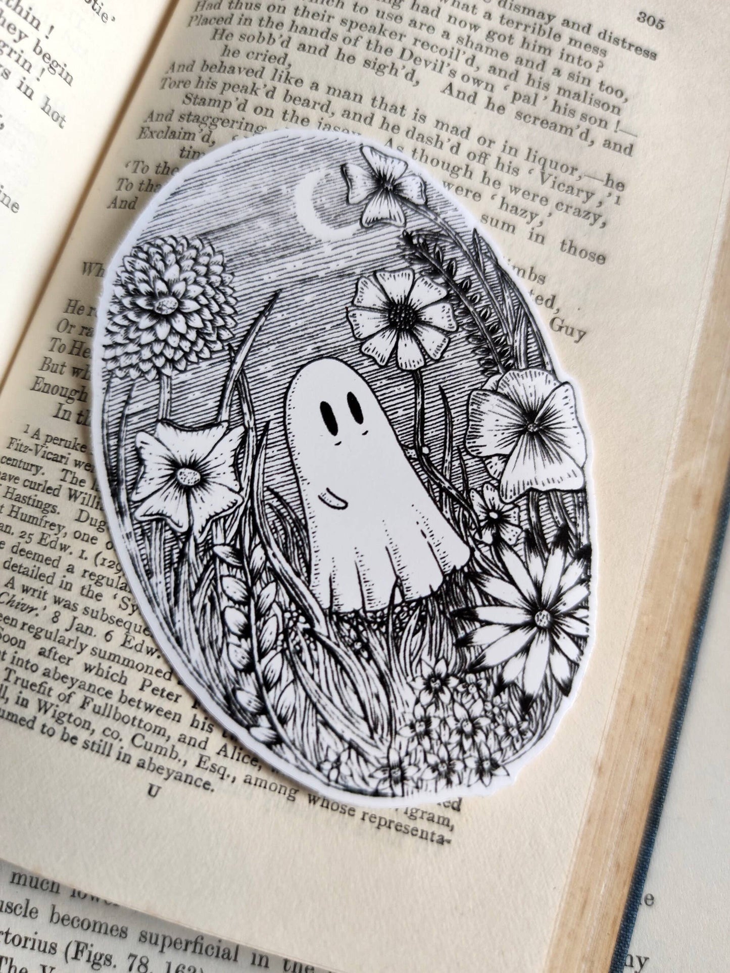 Meadow Ghost Haunted Flowers Vinyl Sticker
