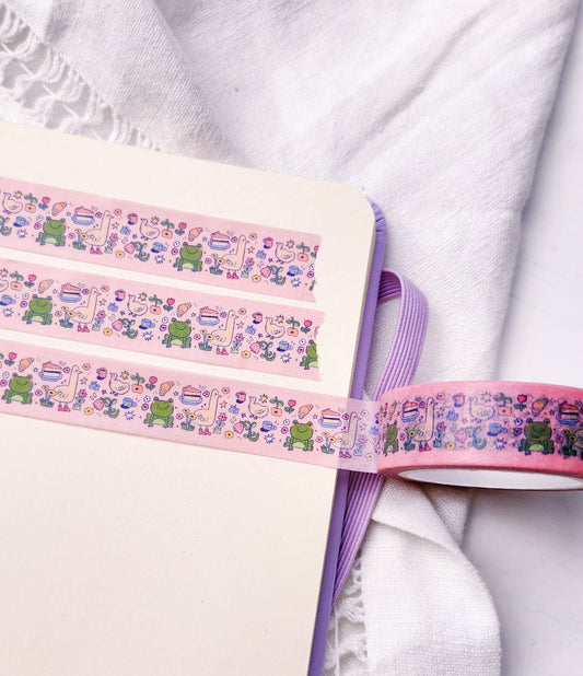 Frogs and Ducks Washi Tape Cottagecore Pink Pattern