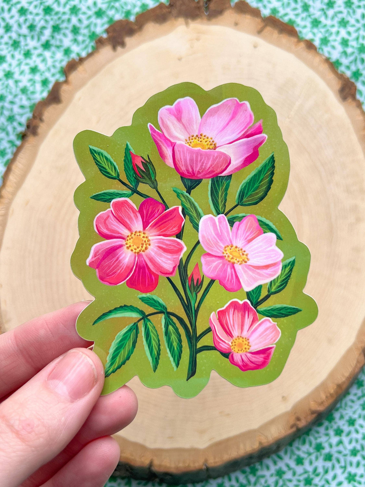 Pink Wild Rose Flower Sticker Waterproof Floral Vinyl Decal
