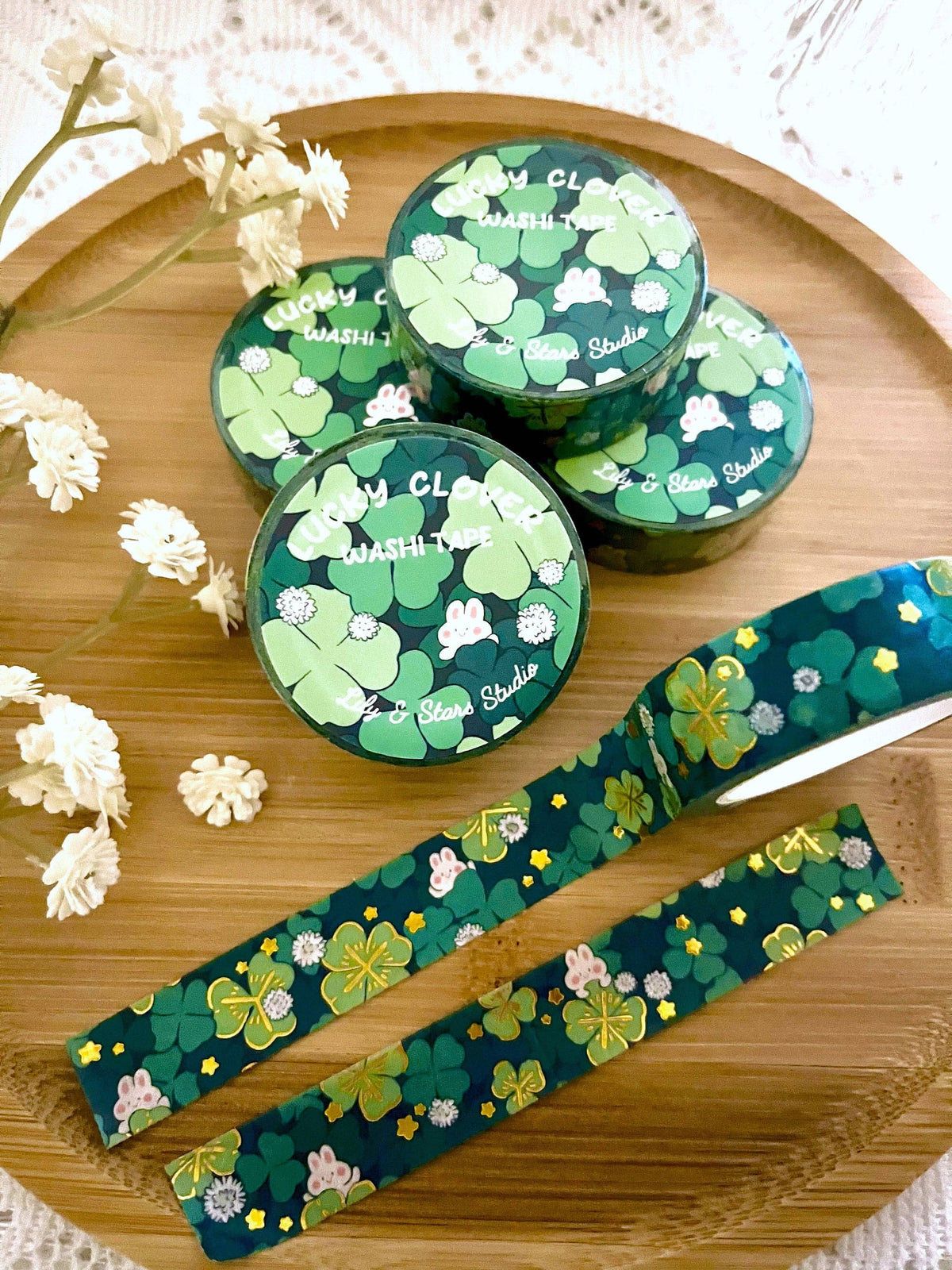 Four Leaf Clover Washi Tape • Gold Foil Lucky Bunny (15mm x 10m)