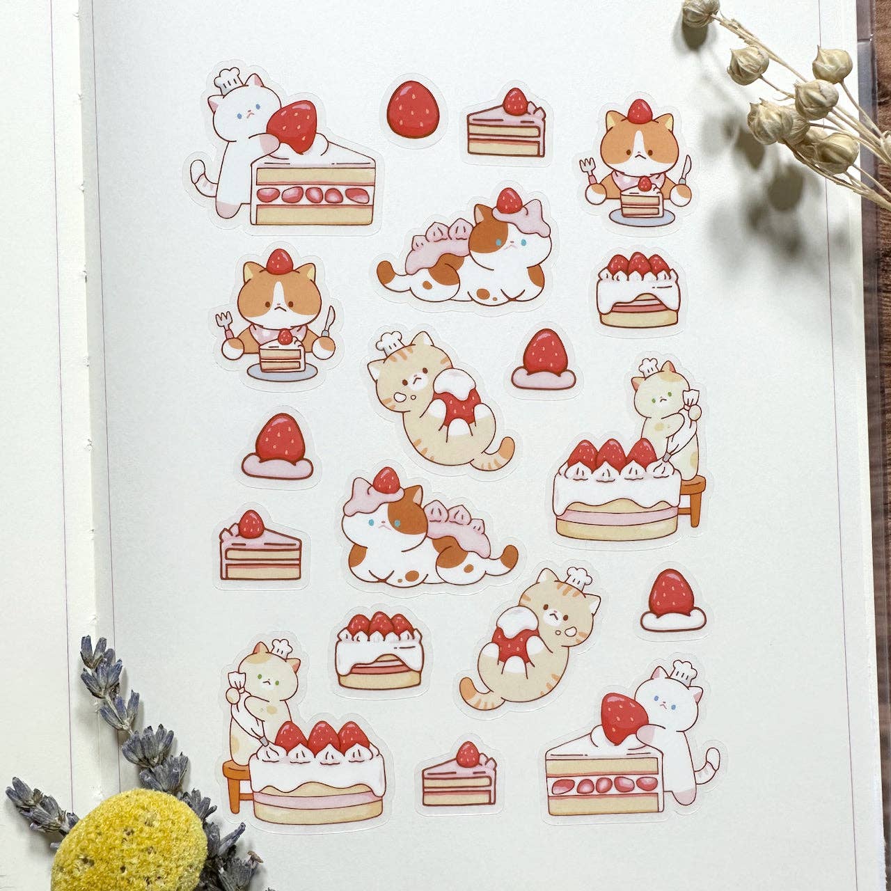 Cat and Strawberry Clear Sticker Sheet