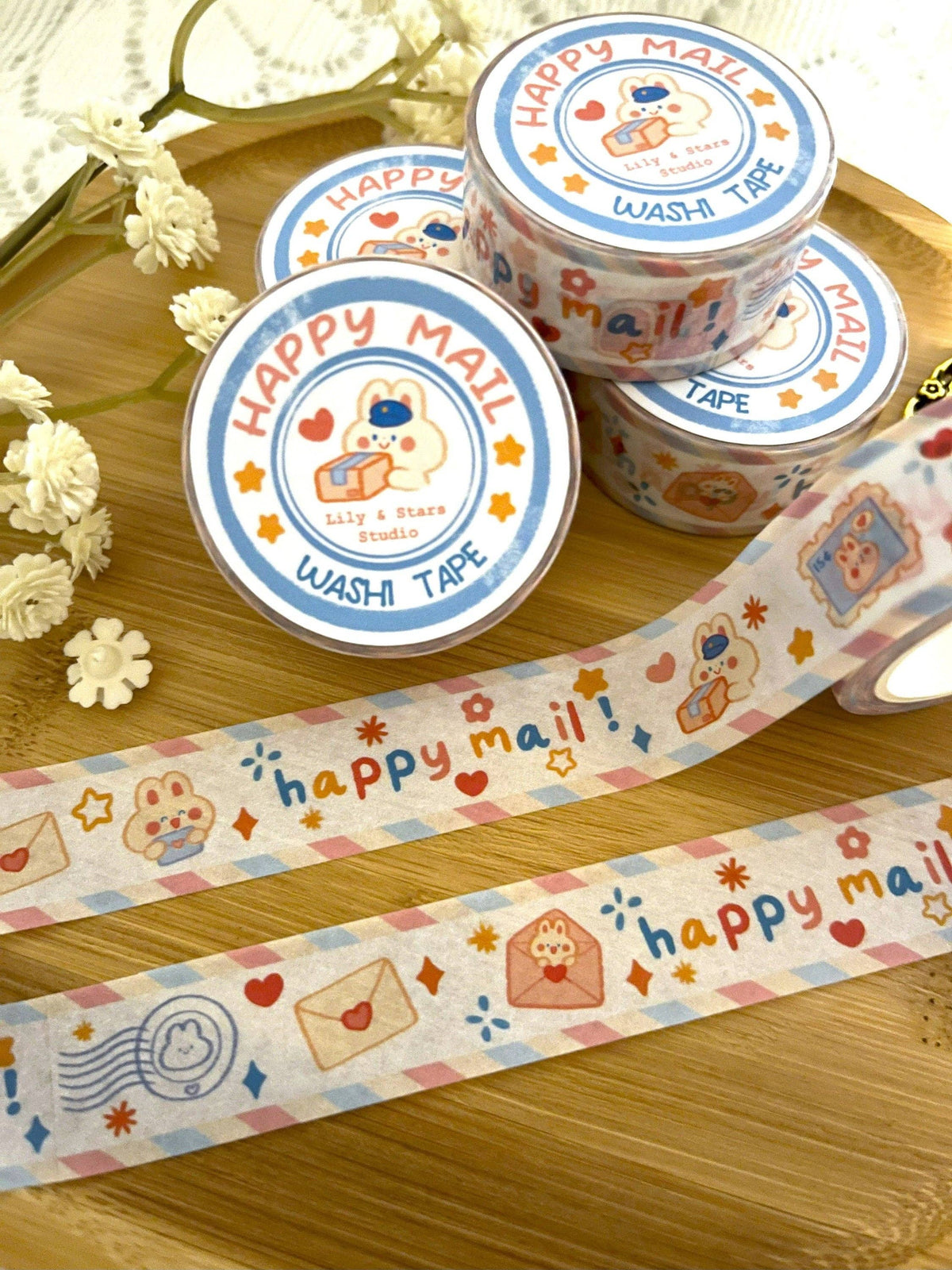 Happy Mail Washi Tape • Kawaii Bunny • Scrapbooking Tape (20mm x 10m)