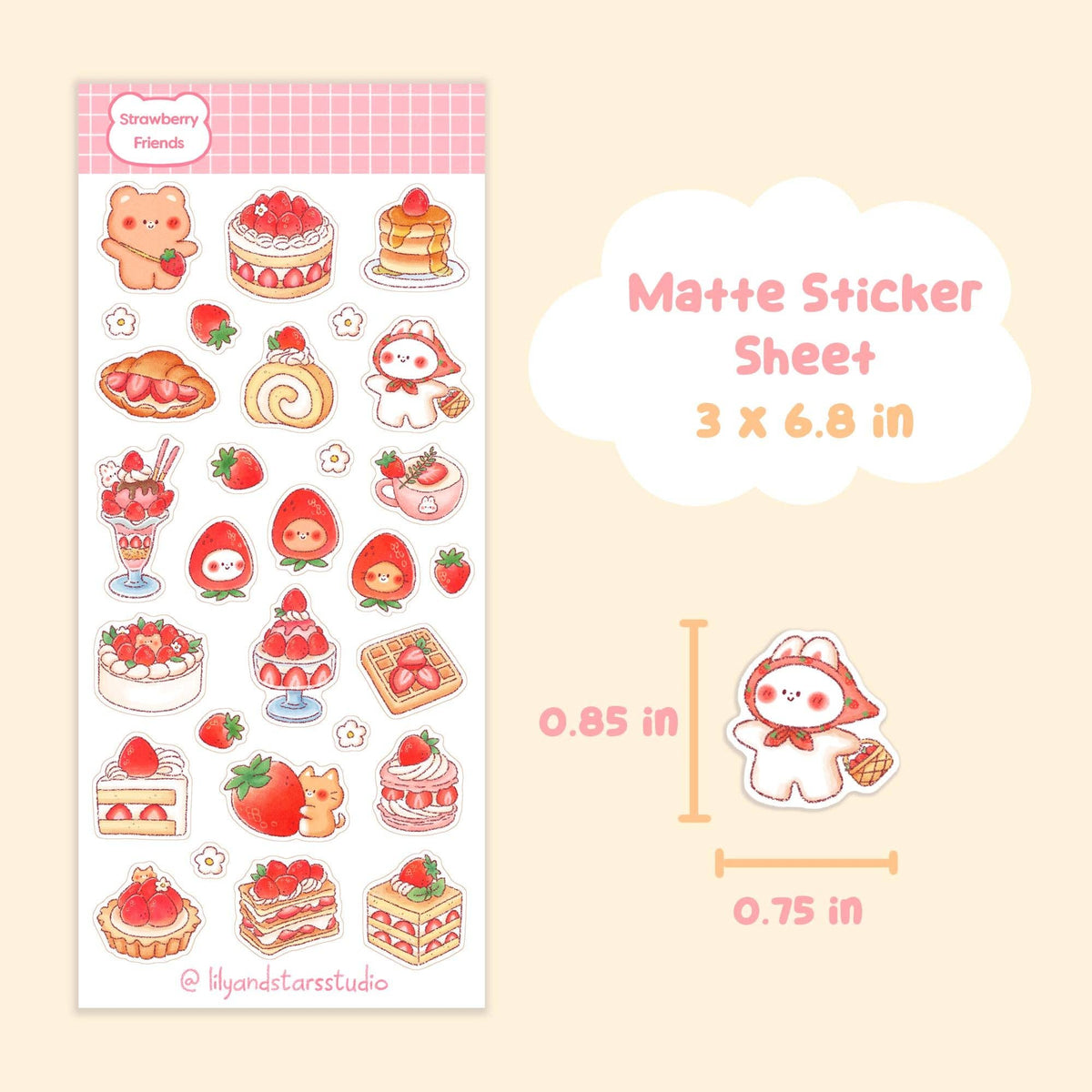 Strawberry Friends Sticker Sheet • Kawaii Cake & Dessert Matte Stickers