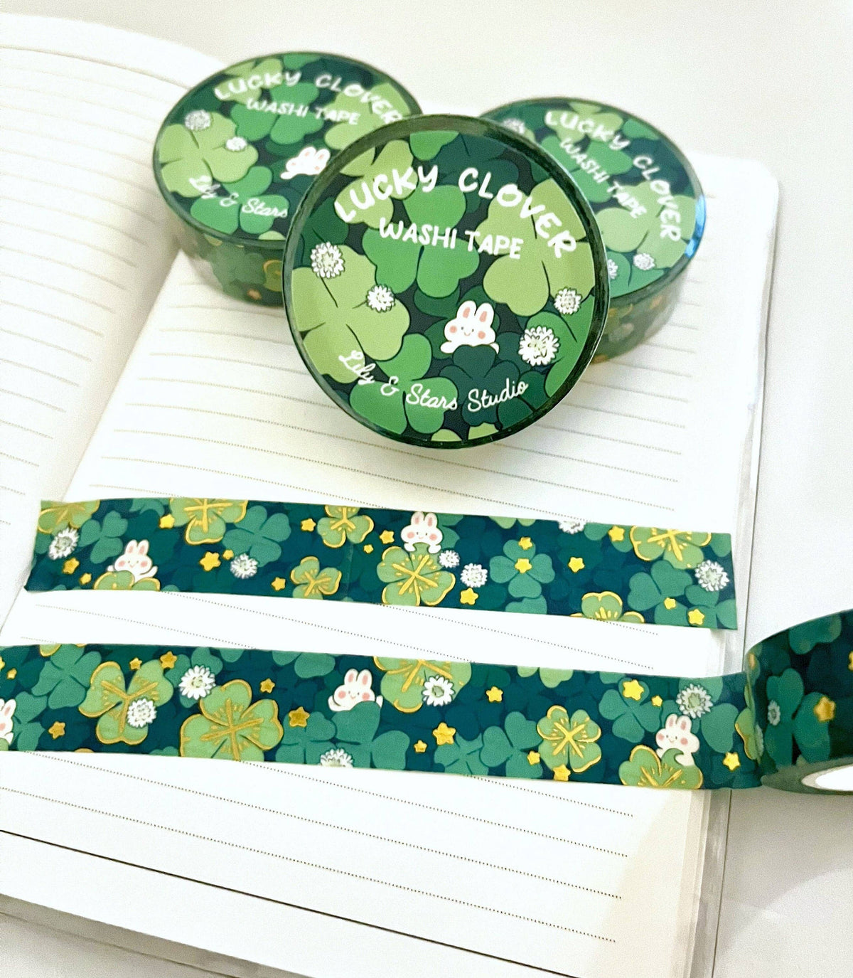 Four Leaf Clover Washi Tape • Gold Foil Lucky Bunny (15mm x 10m)