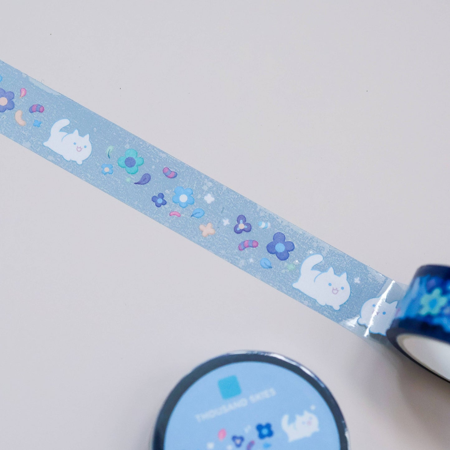 PET Tape (Transparent) Floral White Cat