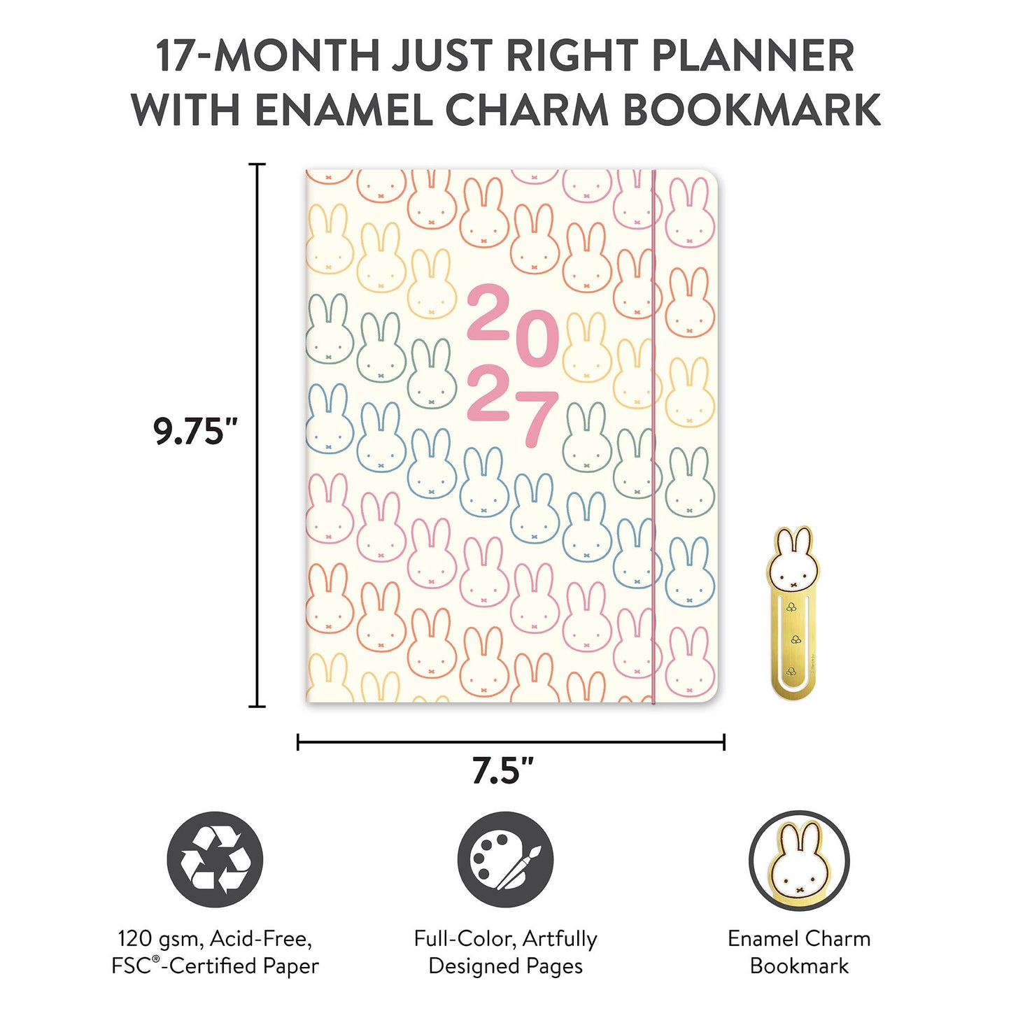 2027 Miffy A Year in Color Just Right Monthly Planner with Enamel Charm Bookmark