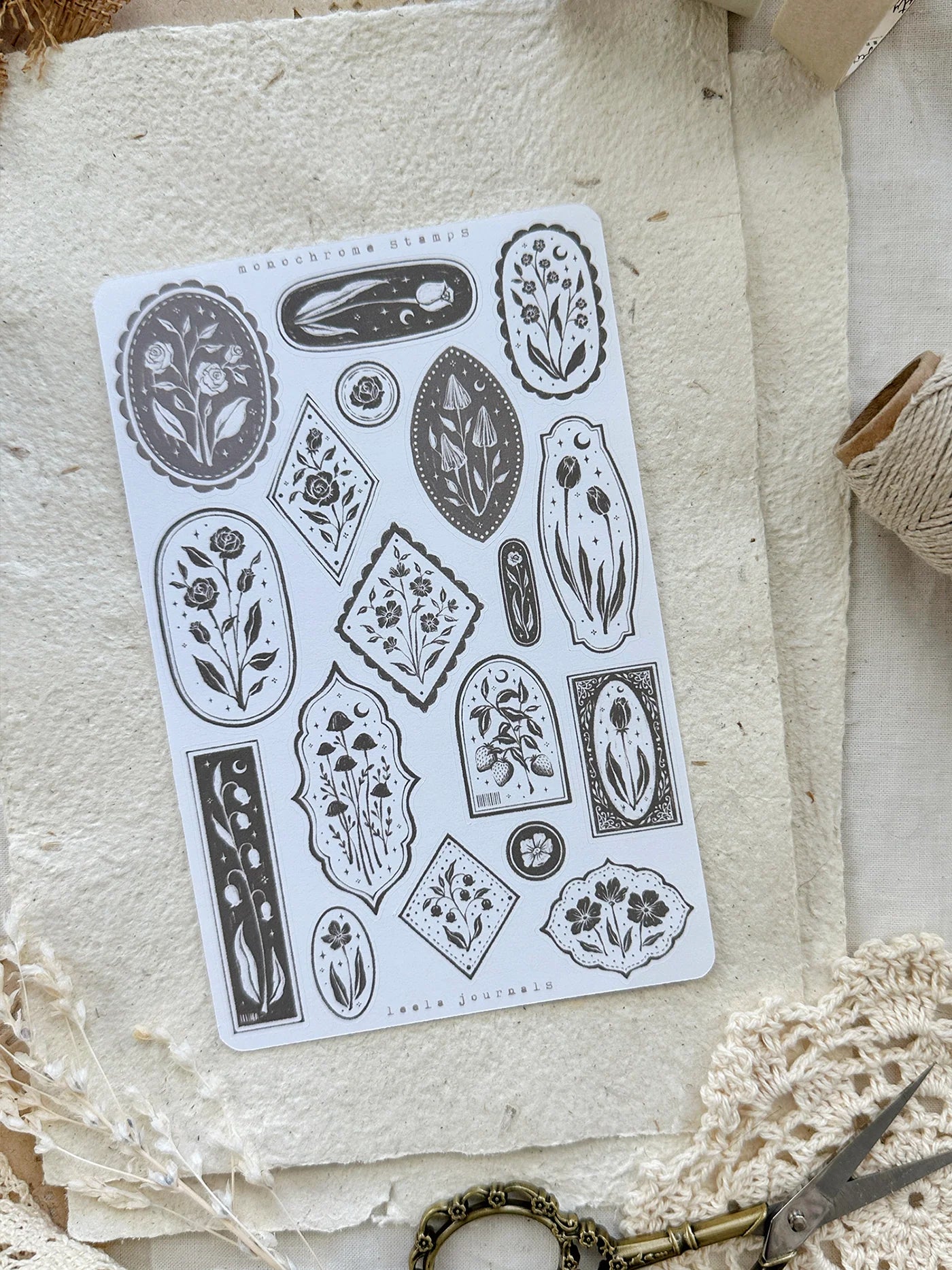 Monochrome Stamps Sticker Sheets - 2pc set