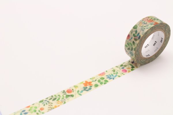 washi tape rolled out with watercolor flowers on a cream background