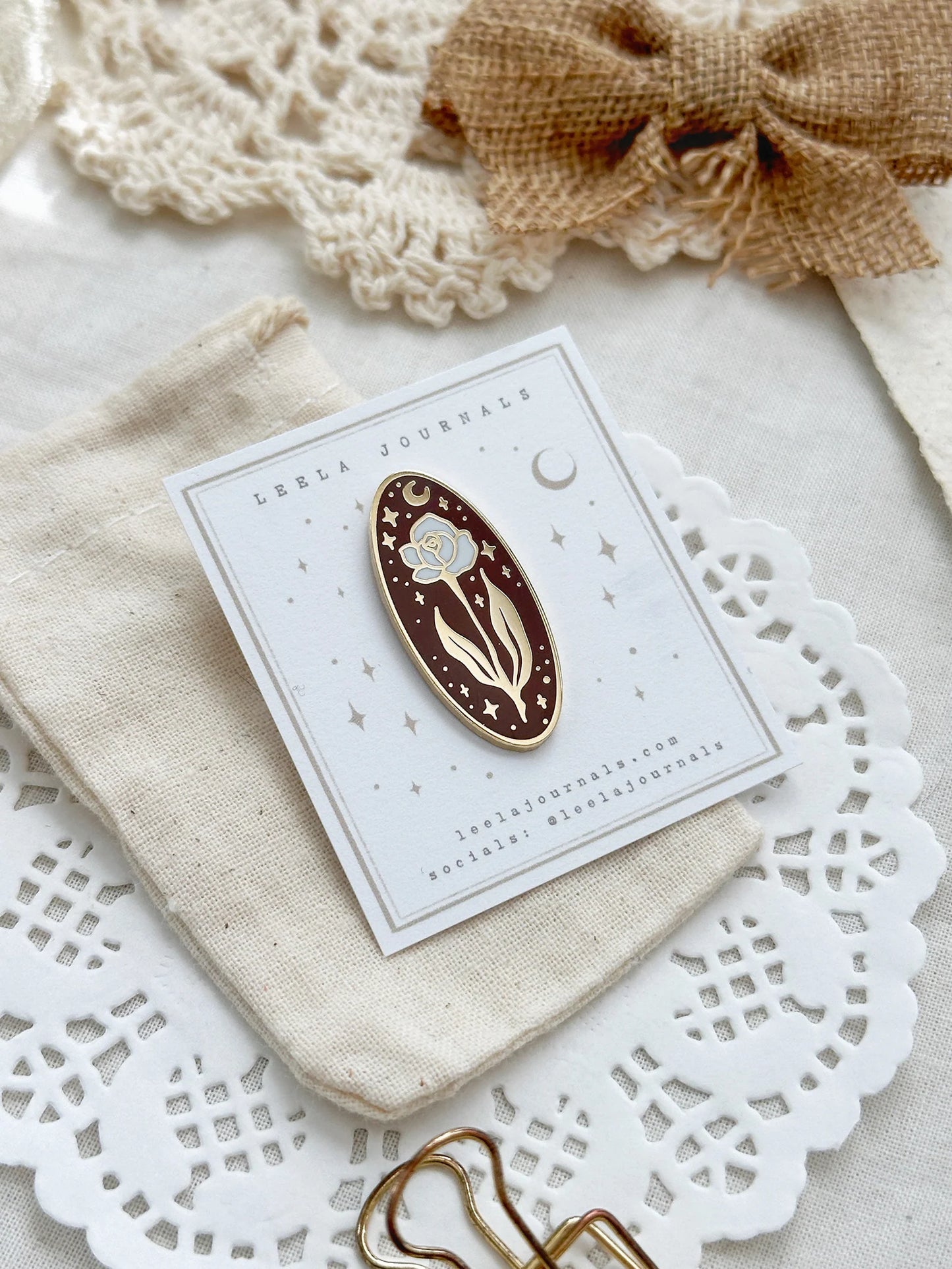 Umber Brown Floral Enamel Pin (Rose)