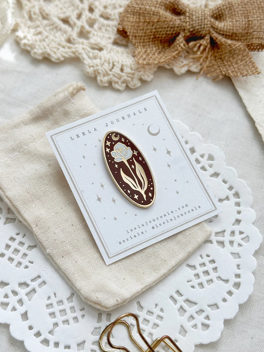 Umber Brown Floral Enamel Pin (Rose)